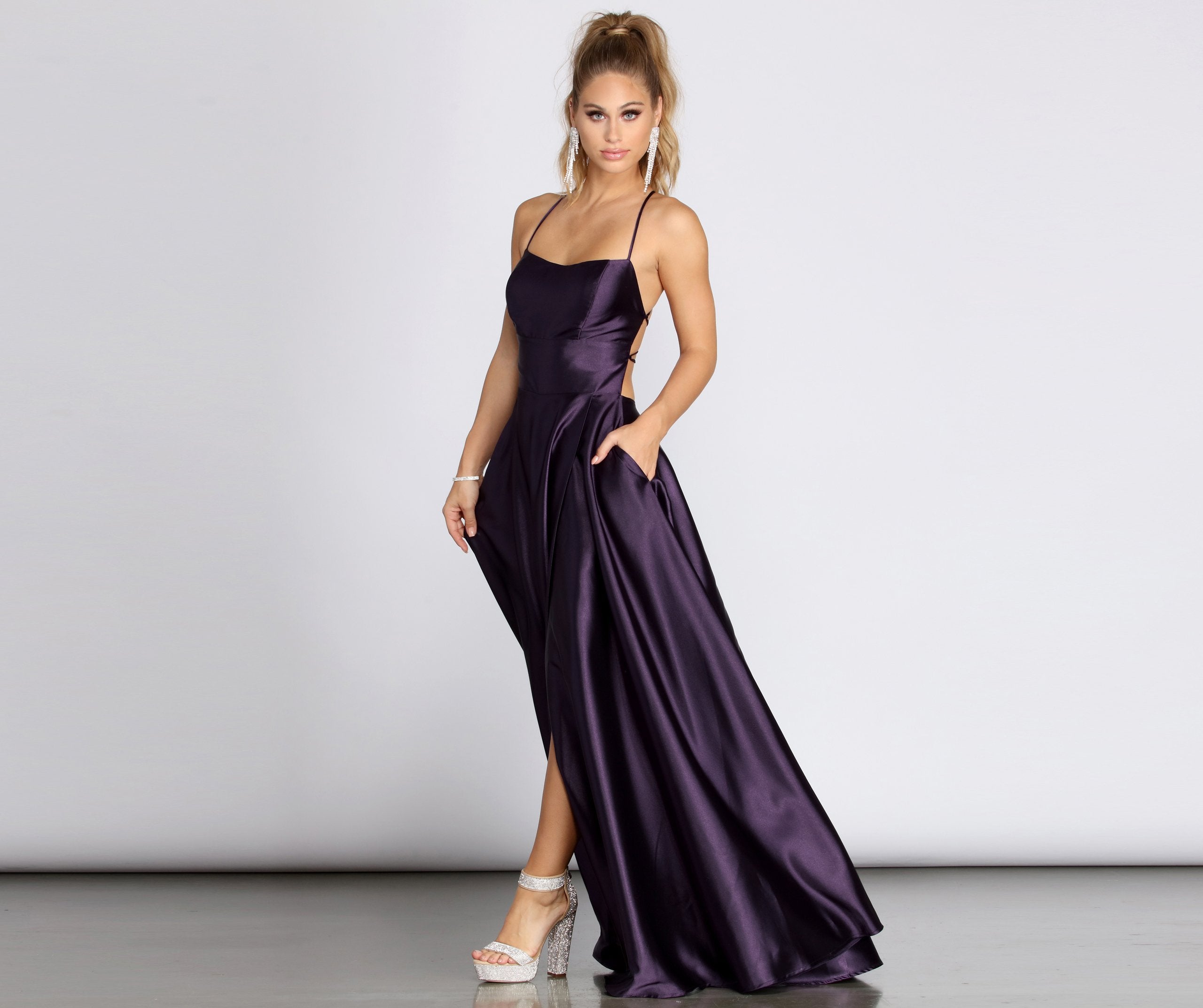 Anne Formal Lattice Satin Dress - Image 37