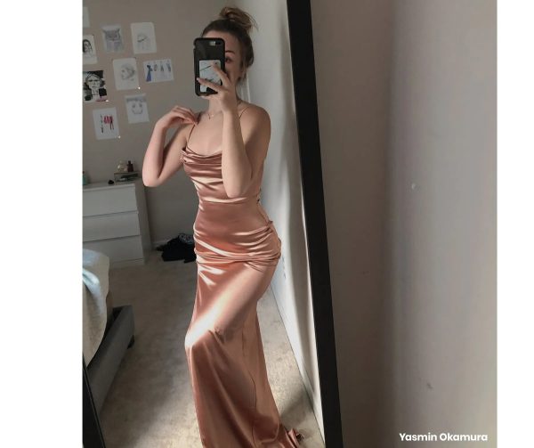 Lola High Slit Satin Dress - Image 15