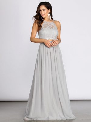 Mai Lace Infinity Trim Chiffon A Line Dress