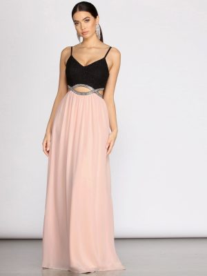 Tabia Rhinestone Infinity Trim A-Line Dress