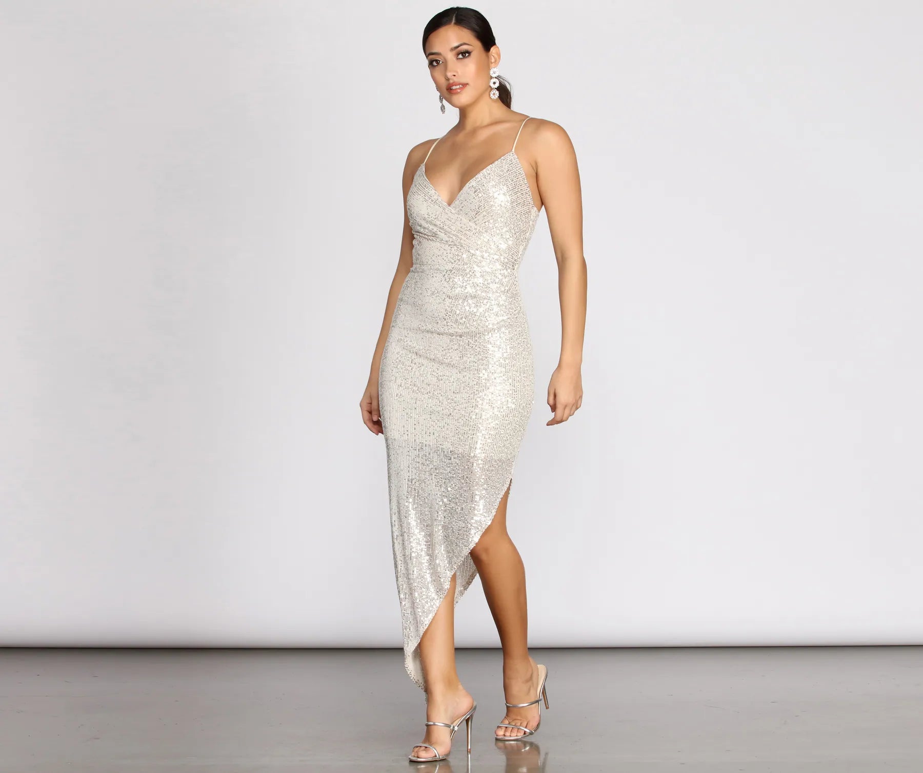 Miley Asymmetric Sequin Midi Dress - Image 4