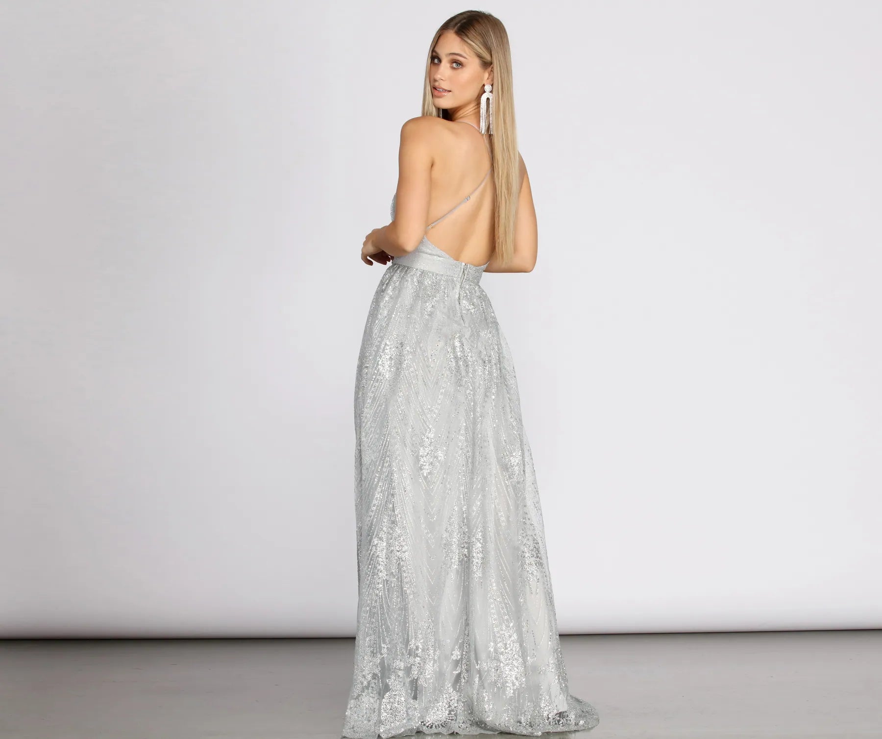 Janica Plunging Glitter A-Line Dress - Image 2