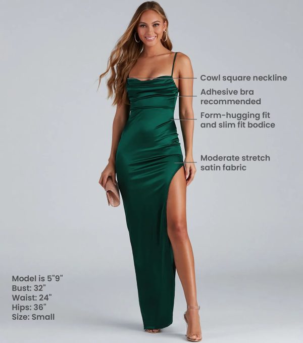 Lola High Slit Satin Dress - Image 9