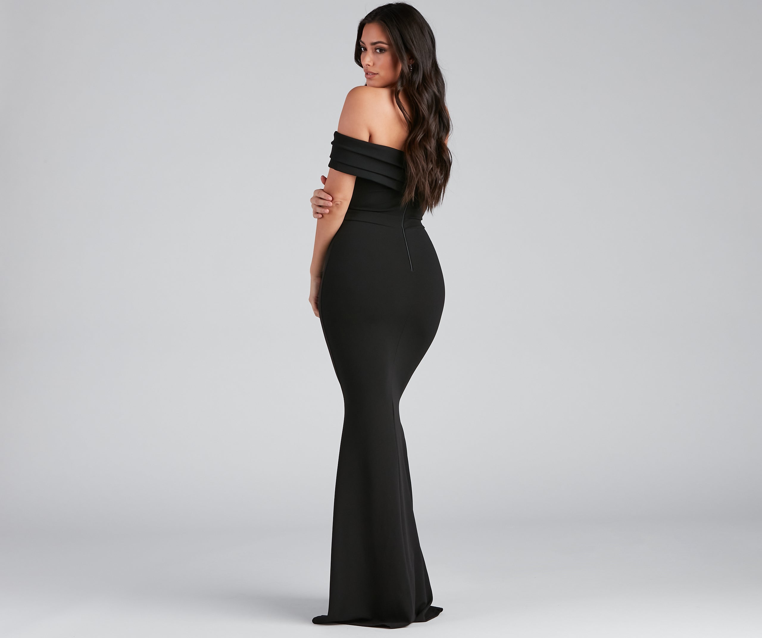 Olivia Formal Off The Shoulder Crepe Dress - Image 2