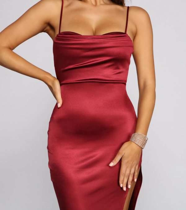 Lola High Slit Satin Dress - Image 21