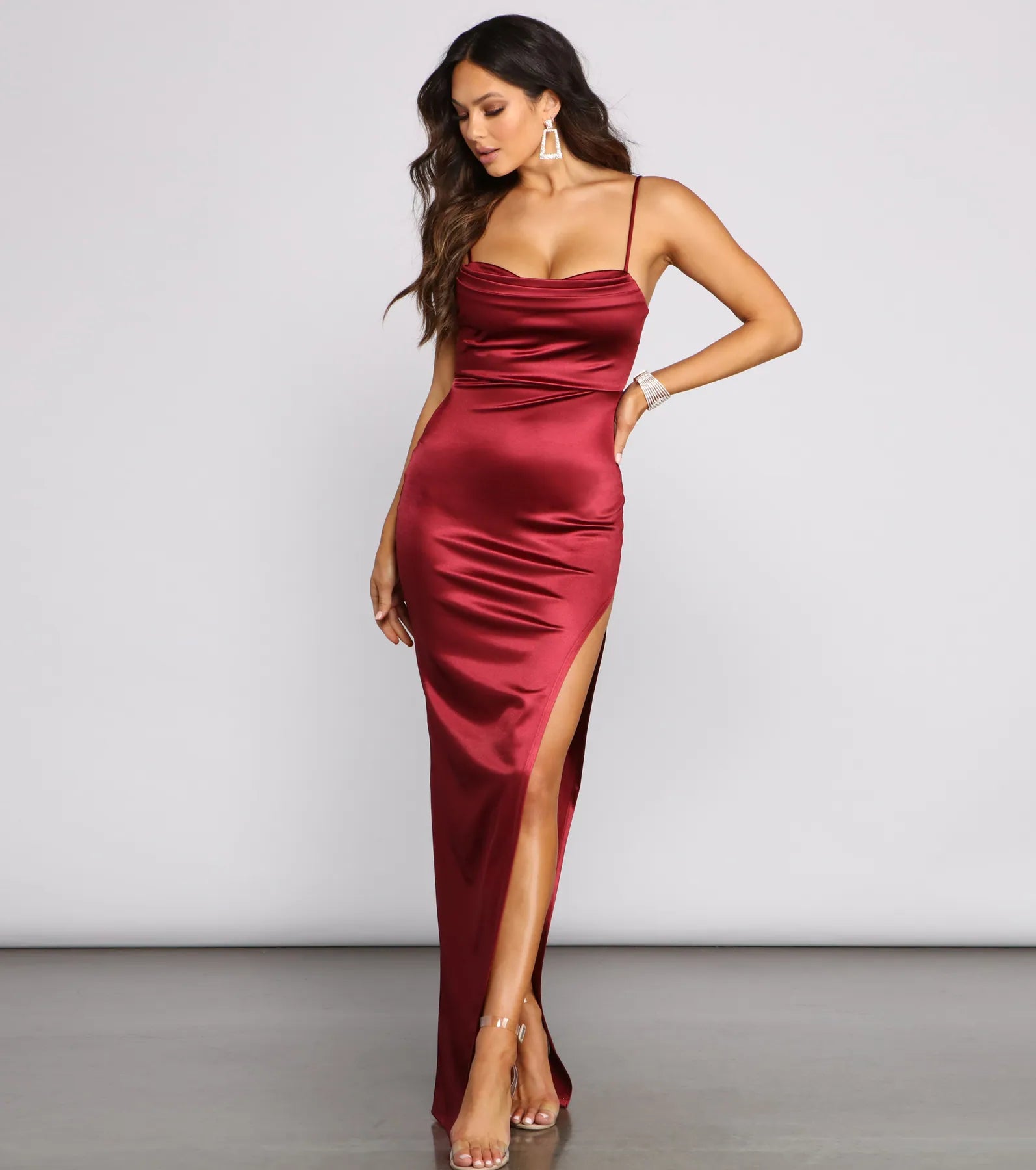 Lola High Slit Satin Dress - Image 22