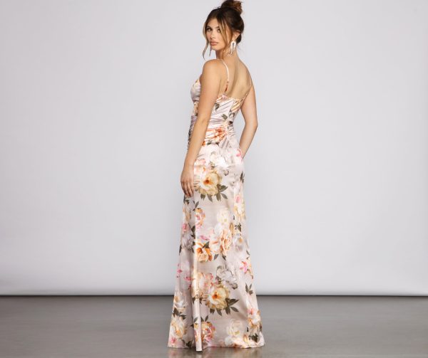 Taylor Satin Floral High-Slit Dress - Image 2