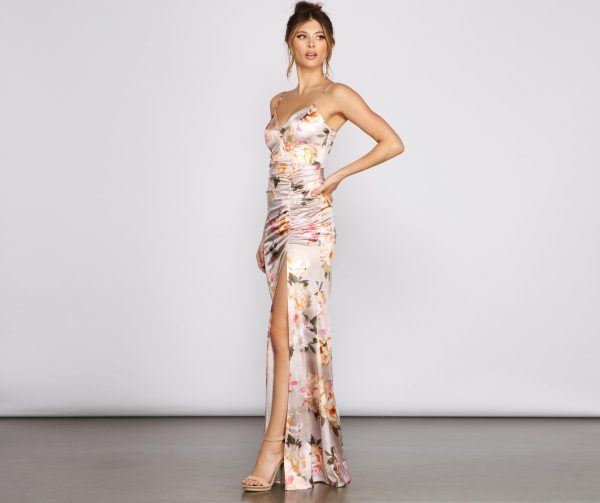 Taylor Satin Floral High-Slit Dress - Image 3