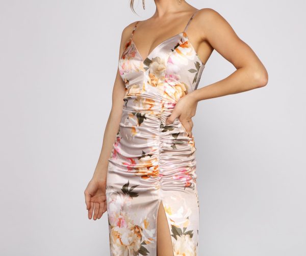Taylor Satin Floral High-Slit Dress - Image 4