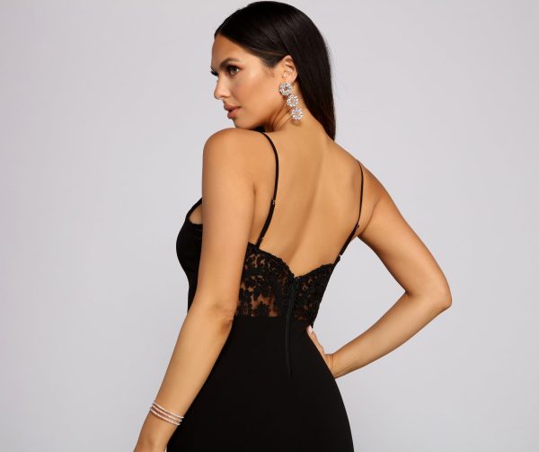 Willow Formal High Slit Crepe and Lace Dress - Image 5