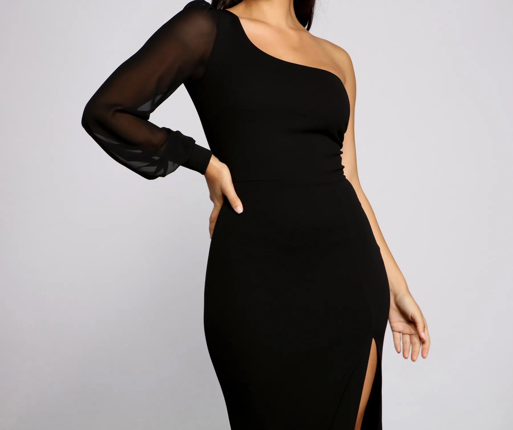 Odette Formal One Shoulder Crepe Mermaid Dress - Image 4