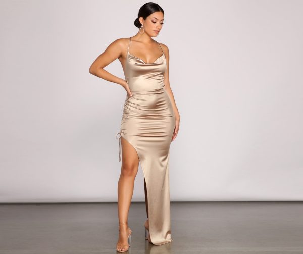 Enya Formal Satin High Slit Dress - Image 5