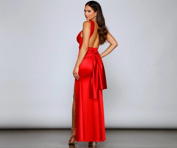 Johanna Formal Convertible Ties Satin Dress - Image 15