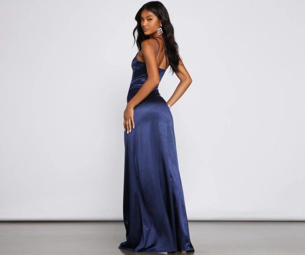 Rhiannon One-Shoulder Satin Long Dress - Image 15