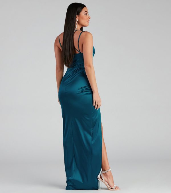 Selena High-Slit Satin Formal Dress - Image 2
