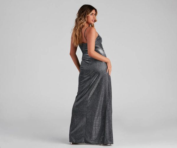 Zenni Formal High Slit Glitter Dress - Image 6