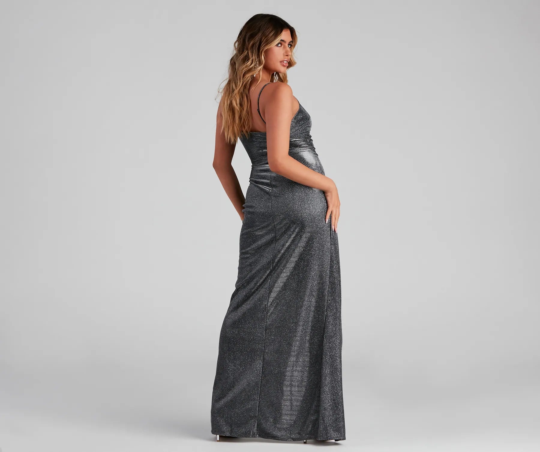 Zenni Formal High Slit Glitter Dress - Image 6