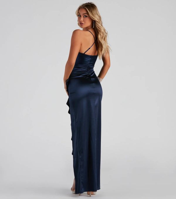 Jane Formal High Slit Satin Dress - Image 2