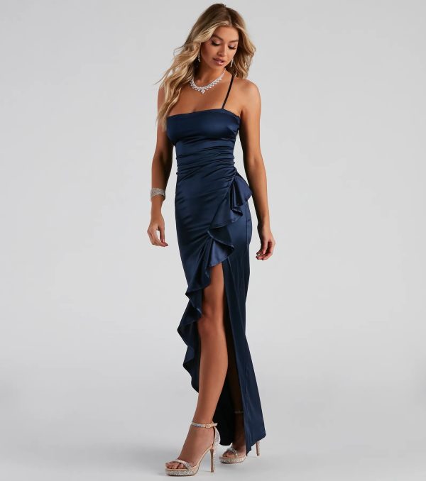 Jane Formal High Slit Satin Dress - Image 3