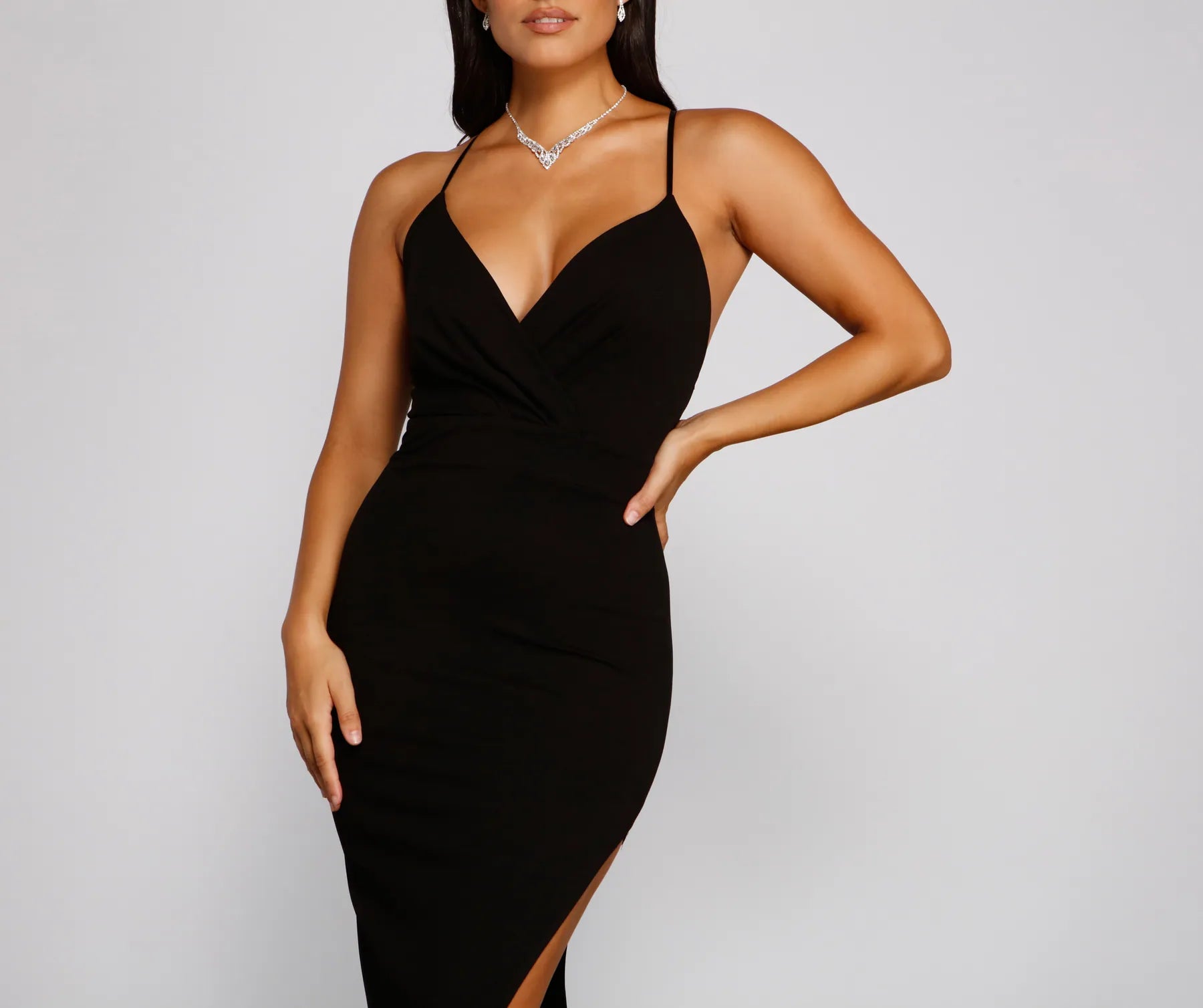 Giselle Formal High Slit Crepe Dress - Image 3