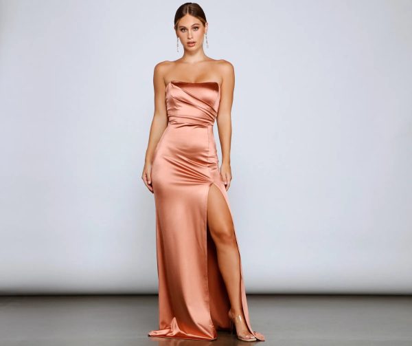 Gianna Strapless High-Slit Satin Dress - Image 5