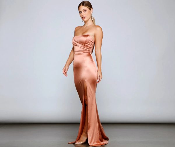 Gianna Strapless High-Slit Satin Dress - Image 8