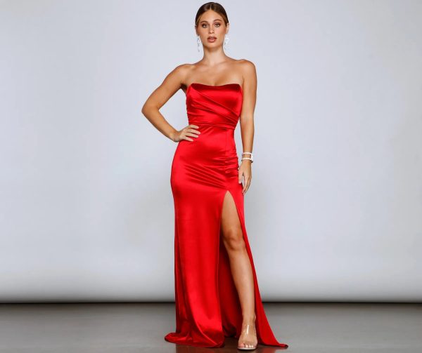 Gianna Strapless High-Slit Satin Dress - Image 11