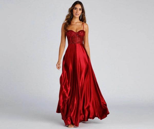 Brookelle Sequin Sweetheart Satin Formal Dress - Image 5