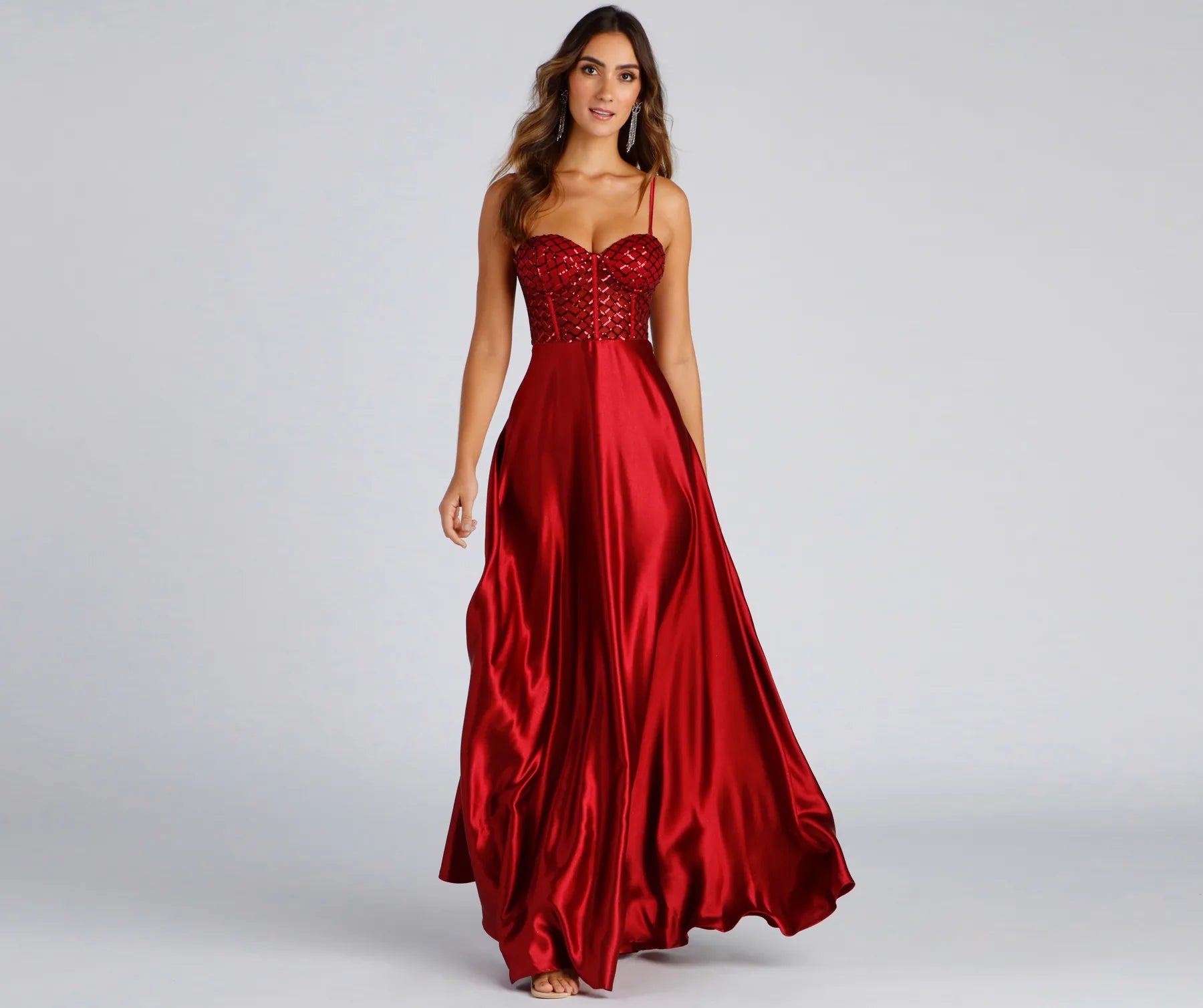 Brookelle Sequin Sweetheart Satin Formal Dress - Image 5