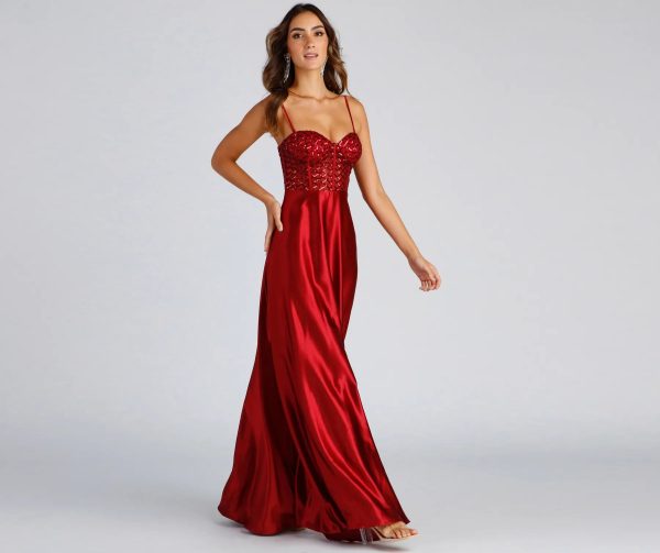 Brookelle Sequin Sweetheart Satin Formal Dress - Image 8