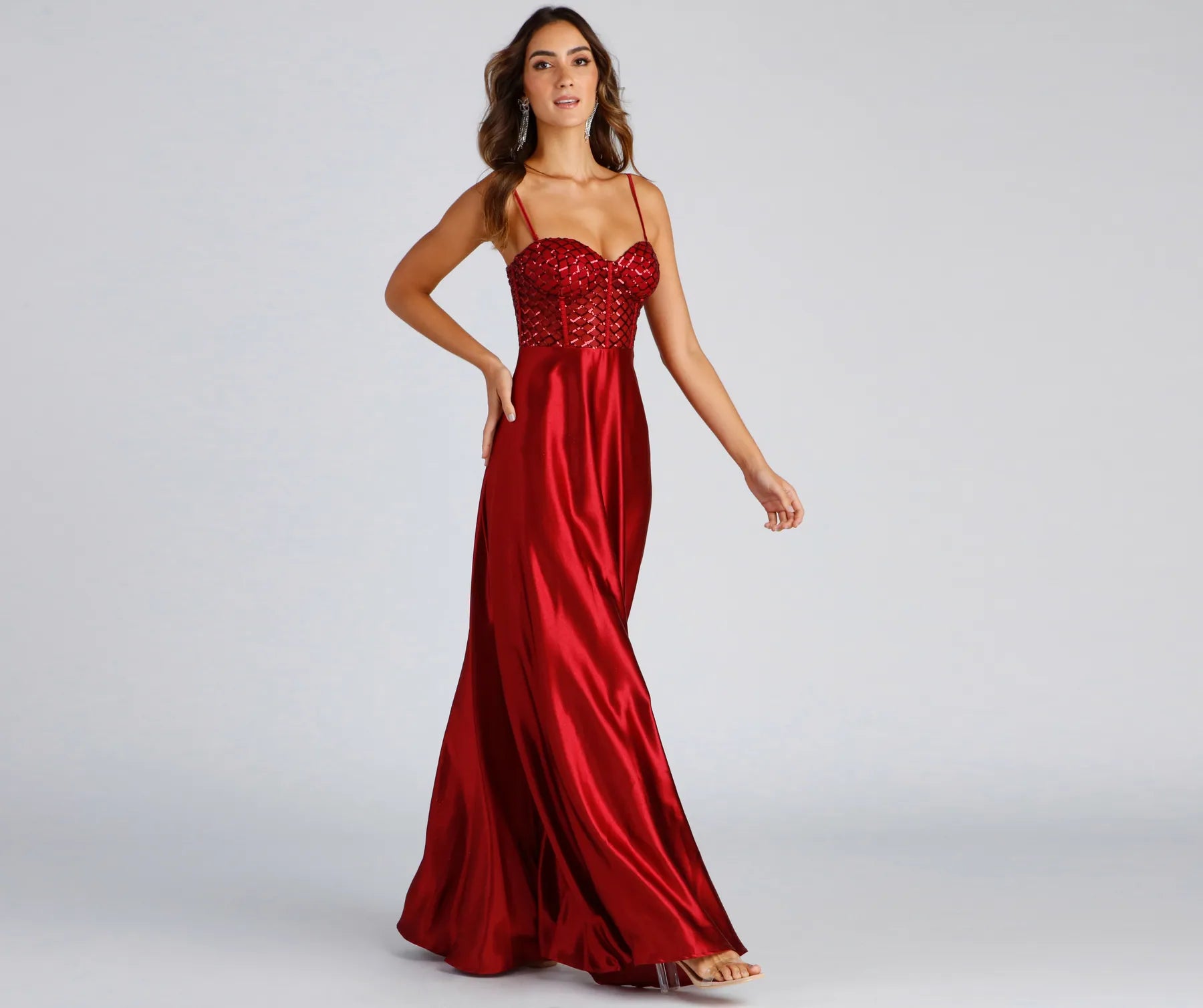 Brookelle Sequin Sweetheart Satin Formal Dress - Image 8