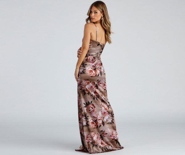 Taylor Satin Floral High-Slit Dress - Image 6