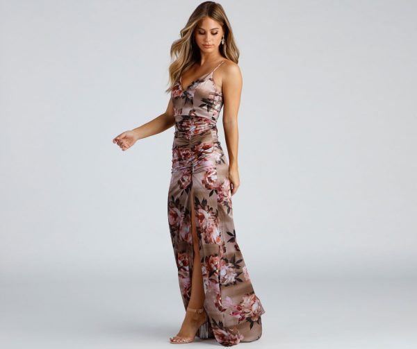 Taylor Satin Floral High-Slit Dress - Image 8