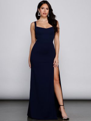 Vanya High Slit Lace Up Crepe Dress