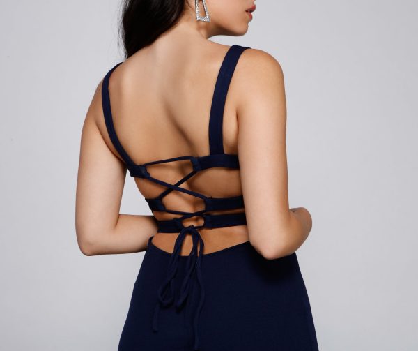 Vanya High Slit Lace Up Crepe Dress - Image 3