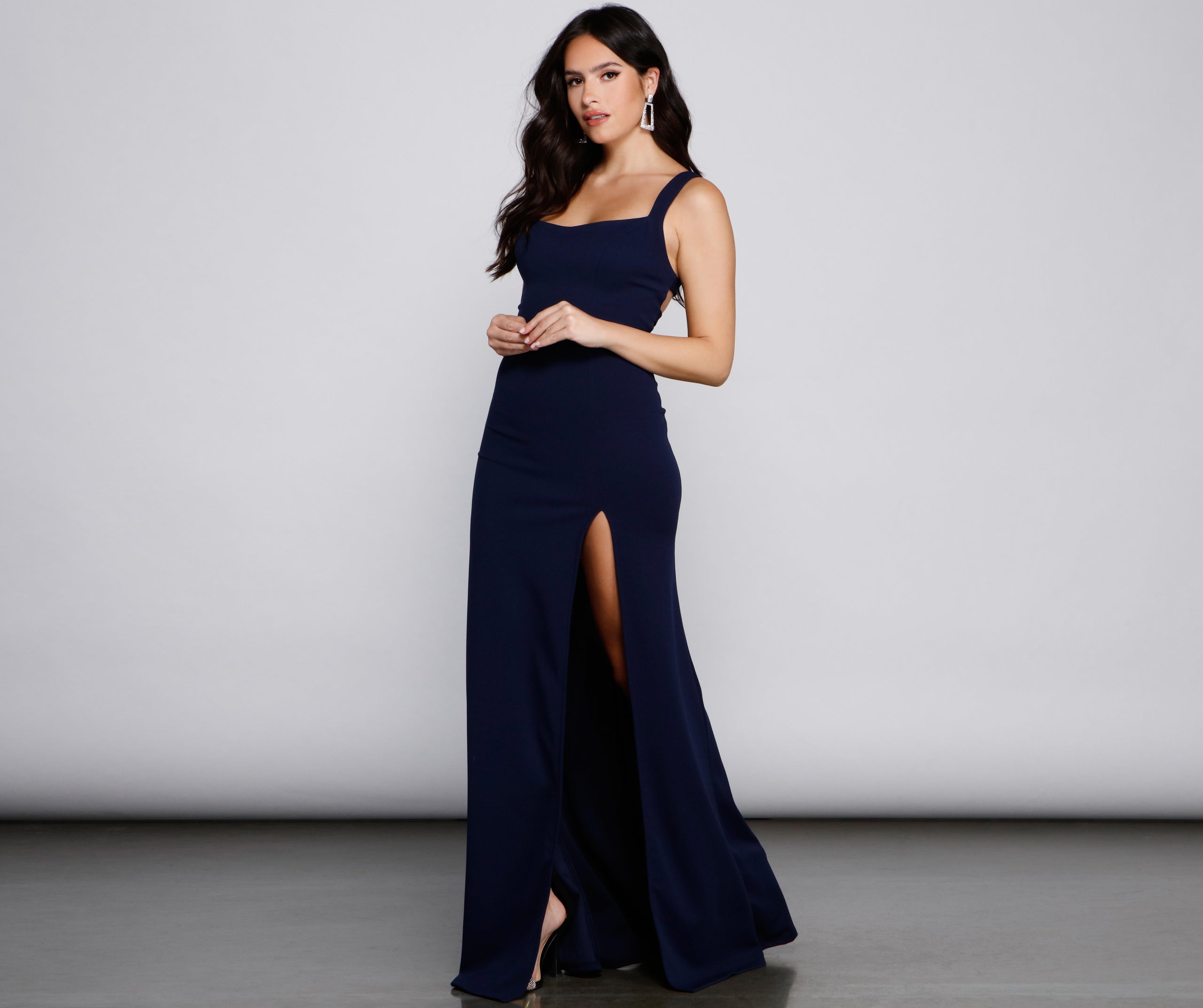 Vanya High Slit Lace Up Crepe Dress - Image 4