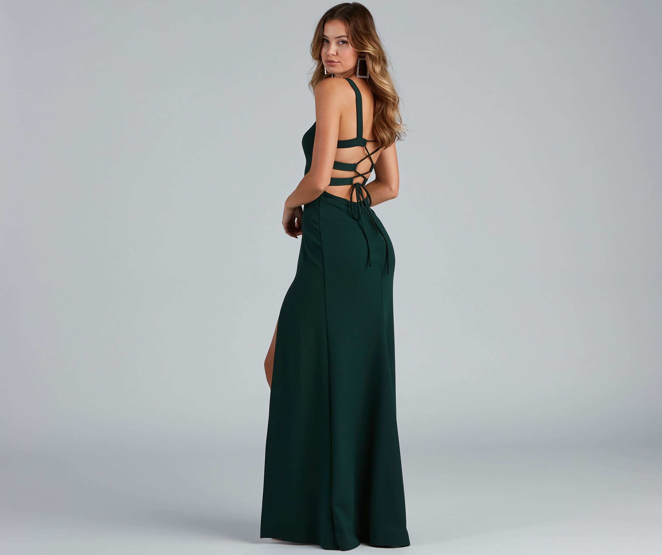 Vanya High Slit Lace Up Crepe Dress - Image 6