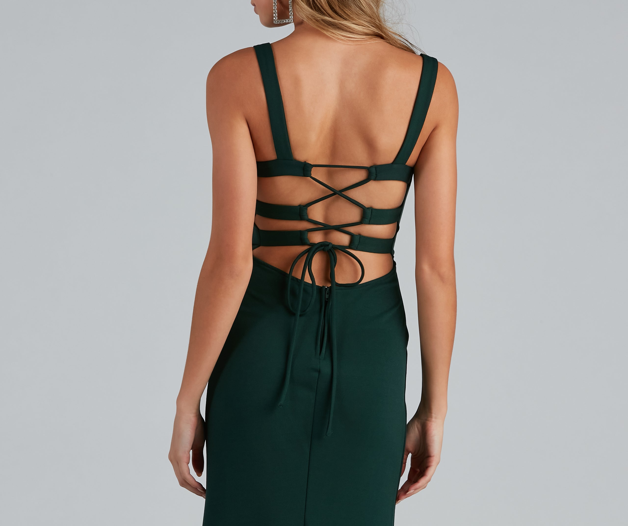 Vanya High Slit Lace Up Crepe Dress - Image 7