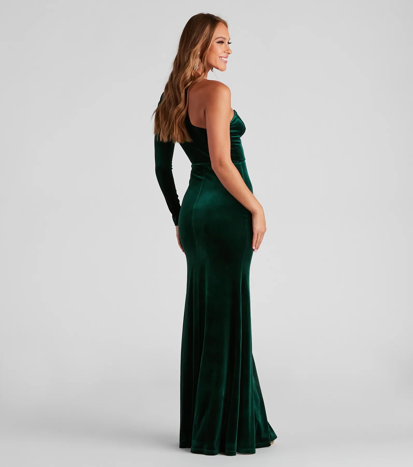 Cheyenne Formal One-Shoulder Velvet Dress - Image 2