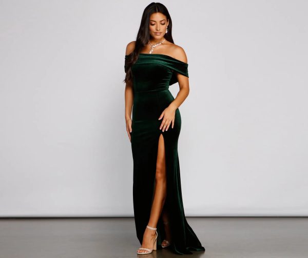 Olivia Formal Velvet Off-The-Shoulder Dress - Image 5