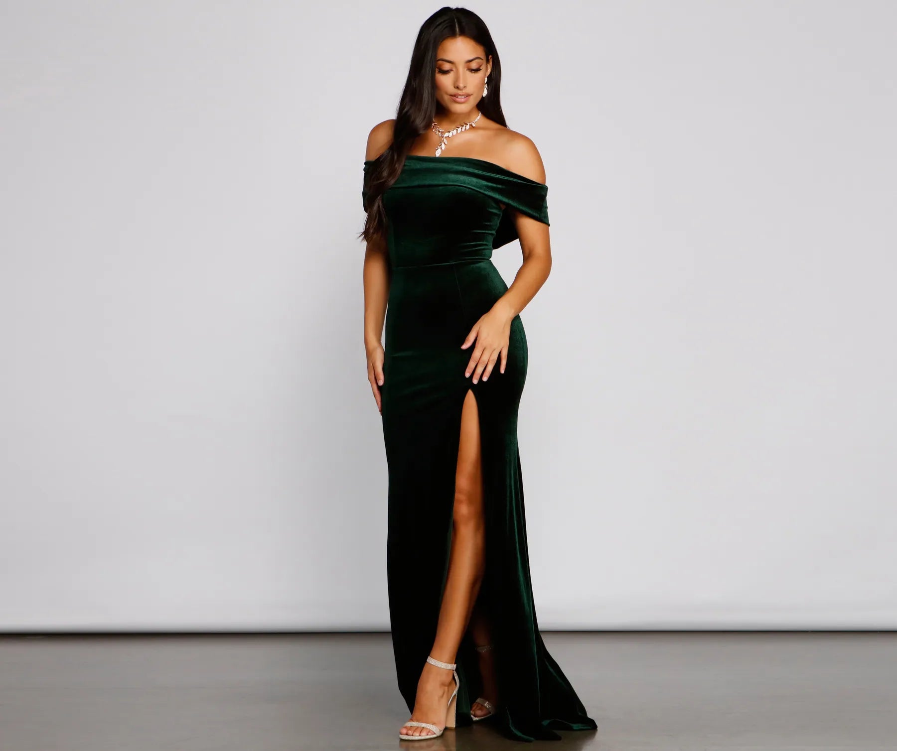 Olivia Formal Velvet Off-The-Shoulder Dress - Image 5