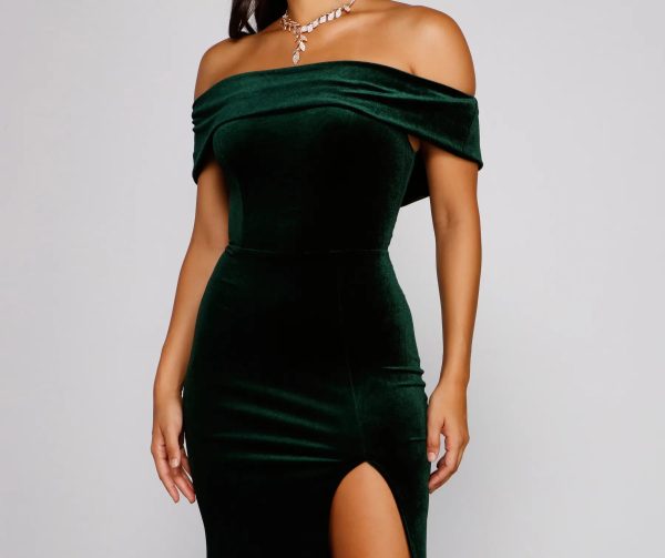 Olivia Formal Velvet Off-The-Shoulder Dress - Image 7