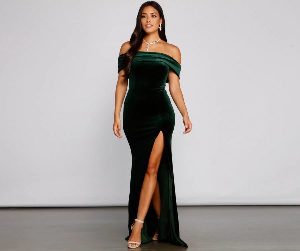 Olivia Formal Velvet Off-The-Shoulder Dress - Image 8