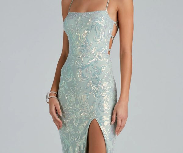 Edlyn Sequin Laceup Mermaid Formal Dress - Image 7