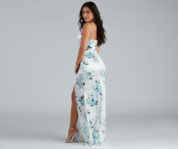 Taylor Satin Floral High-Slit Dress - Image 10