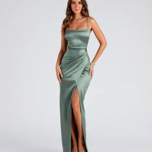 Mayra Formal Satin Slit Long Dress