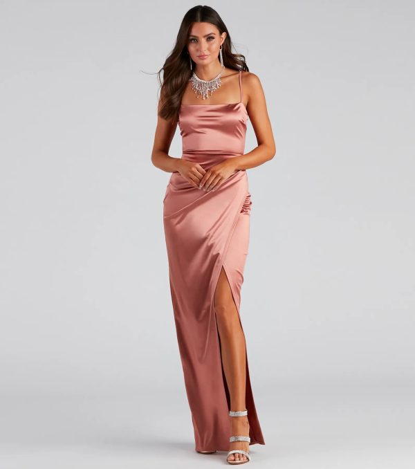 Mayra Formal Satin Slit Long Dress - Image 9