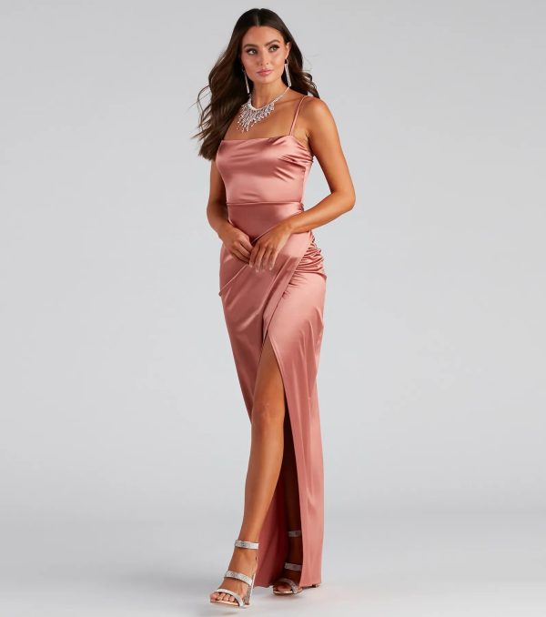 Mayra Formal Satin Slit Long Dress - Image 11