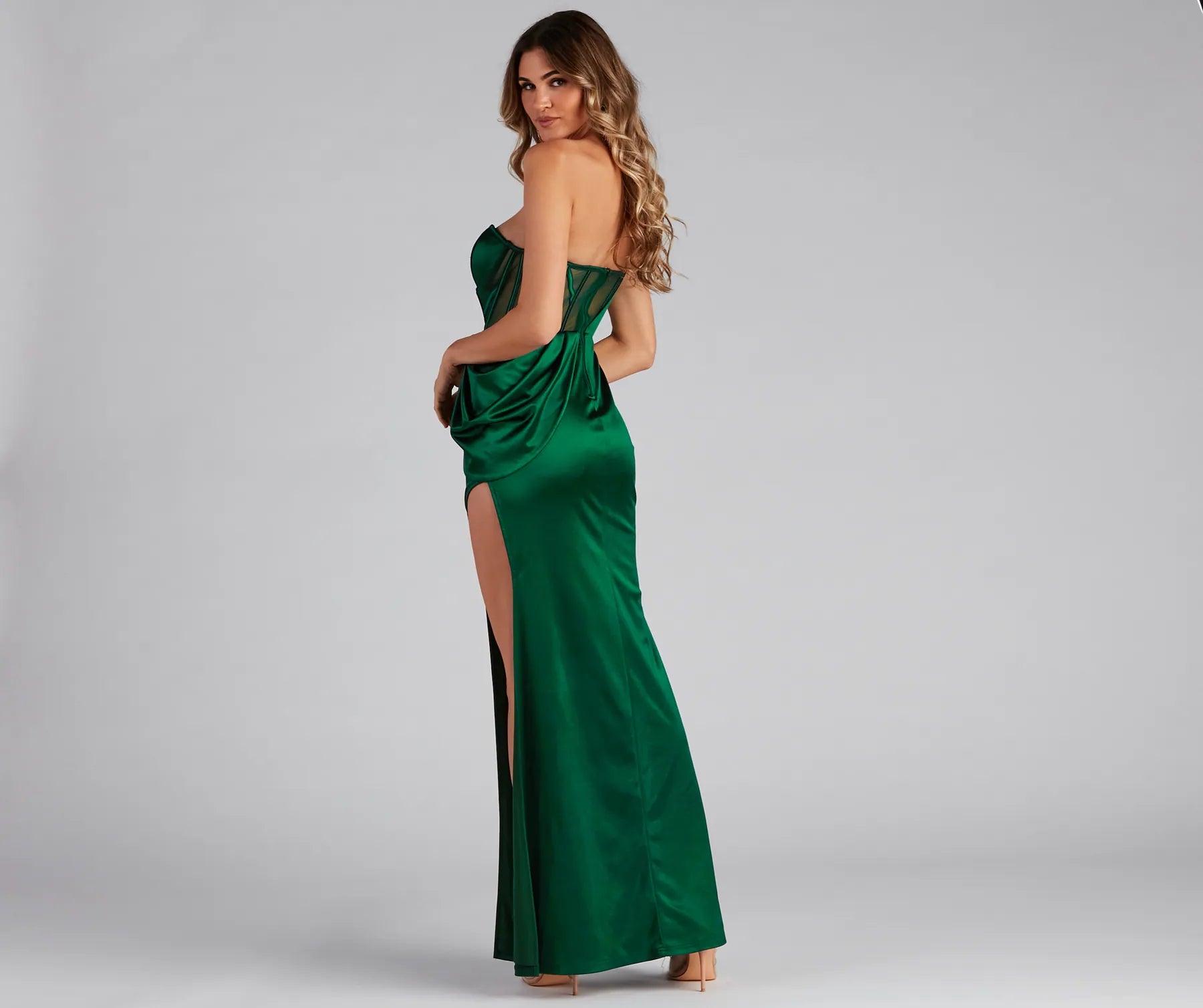 Lo Formal One-Shoulder Satin Corset Dress - Image 14