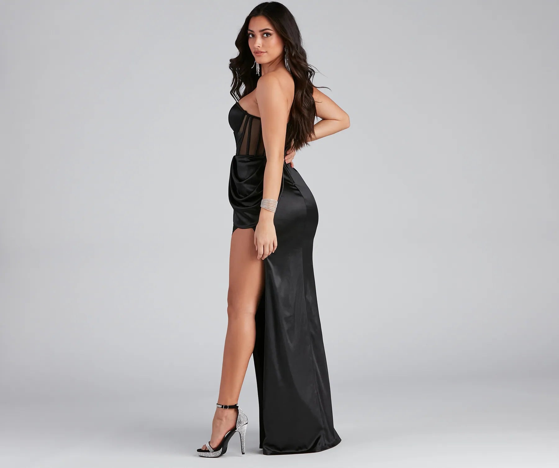 Lo Formal One-Shoulder Satin Corset Dress - Image 18